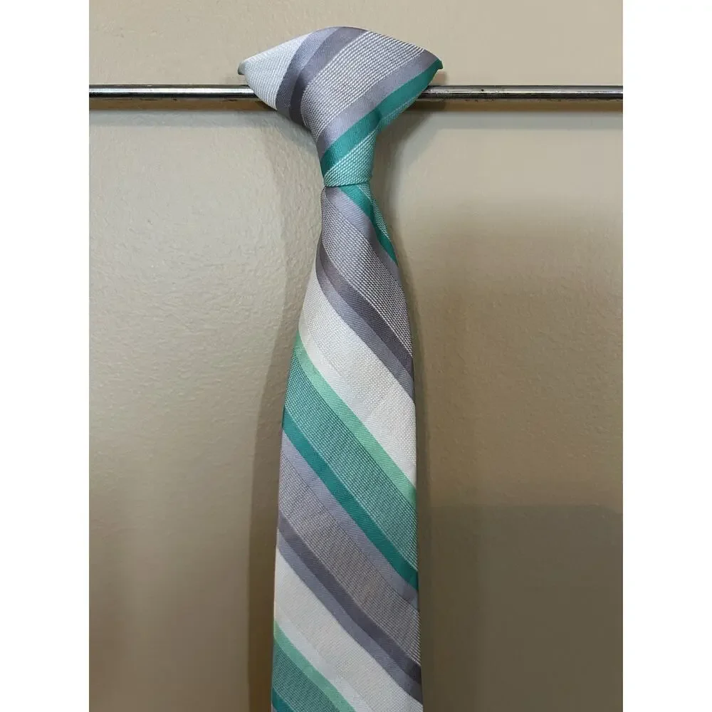 George Boys' Polyester Striped Clip-On Neck Tie Multi 2.5 x 13” Gray Green